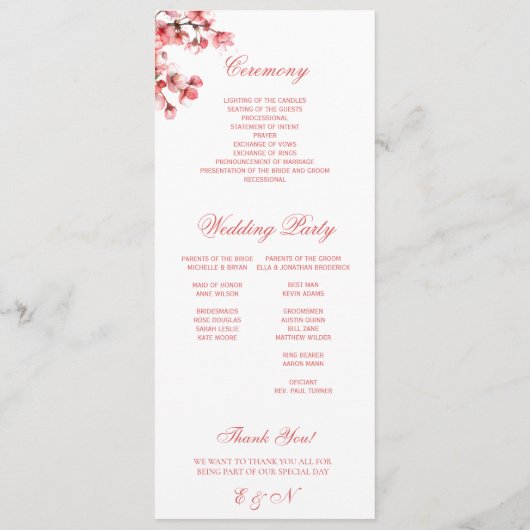 Kersenbloesems Elegante lente bruiloft Programmakaart (Achterkant)