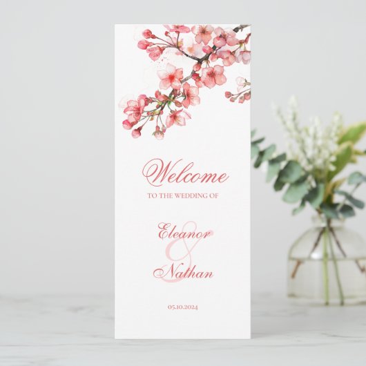Kersenbloesems Elegante lente bruiloft Programmakaart (Staand voorkant)