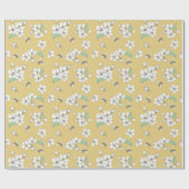 Kersenbloesems en bijen Satijn Goud Naadloos Cadeaupapier (Vlak)