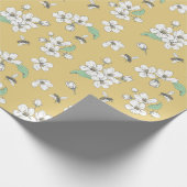 Kersenbloesems en bijen Satijn Goud Naadloos Cadeaupapier (Hoek)