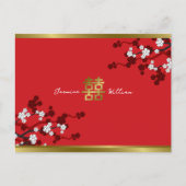 Kersenbloesems en dubbele Xi Chinese bruiloft RSVP Uitnodiging Briefkaart (Voorkant)