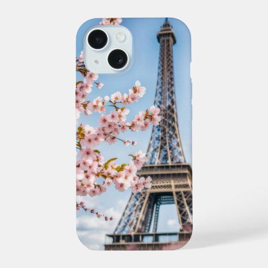 Kersenbloesems en Eiffelhanddoek iPhone 15 Case (Achterkant)