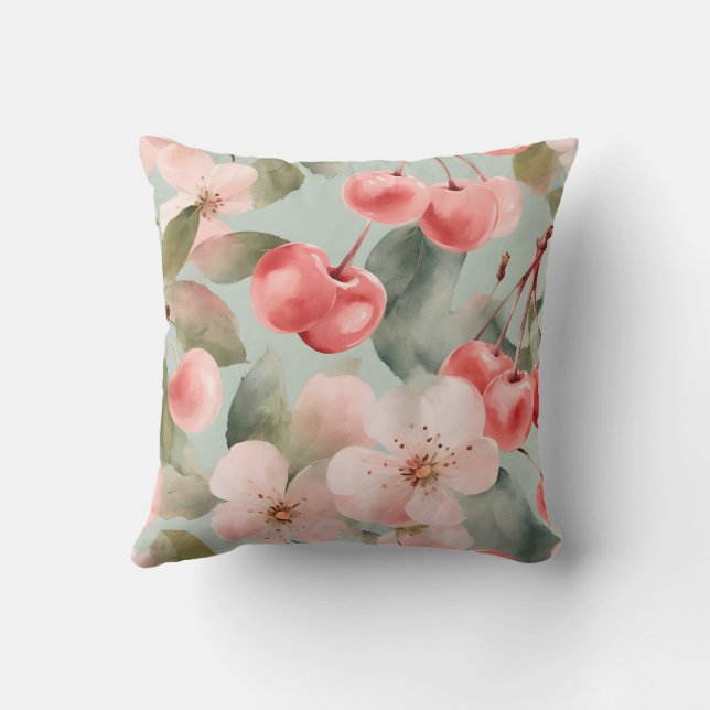 Kersenbloesems en kersen Lente Kunst  Kussen (Achterkant)