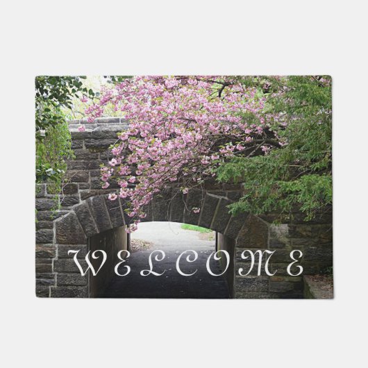 Kersenbloesems en stenen brug foto deurmat (Voorkant)