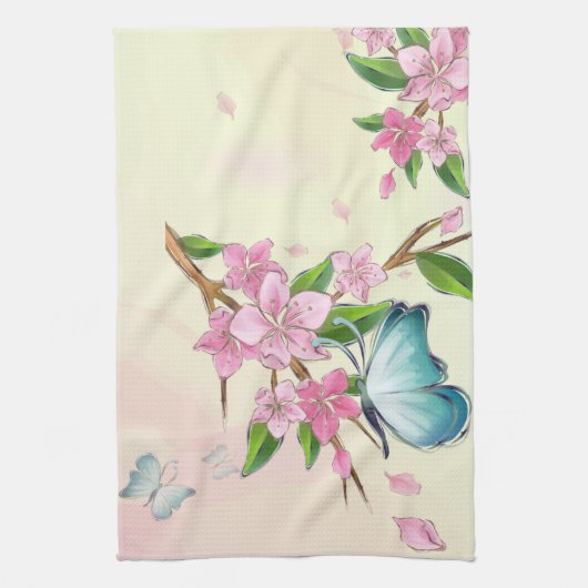 Kersenbloesems en vlinders Amerikaanse MoJo Kit Theedoek (Verticaal)