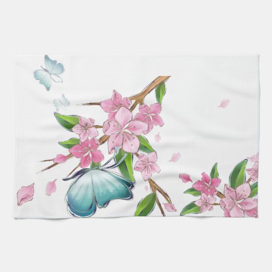 Kersenbloesems en vlinders Amerikaanse MoJo Kit Theedoek (Horizontaal)