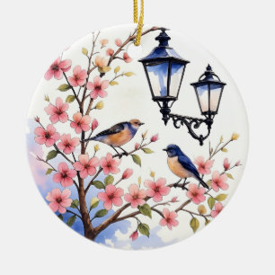 Kersenbloesems en vogels keramisch ornament