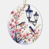 Kersenbloesems en vogels keramisch ornament (Links)