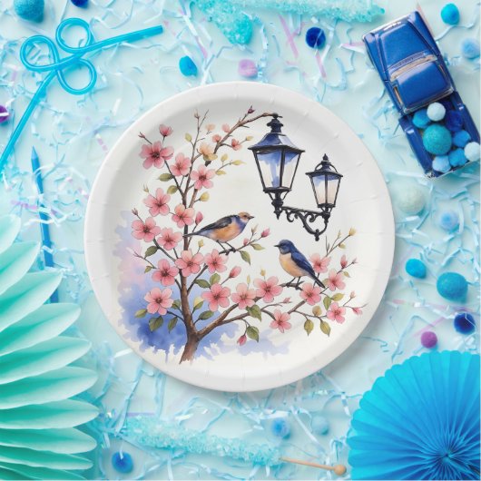 Kersenbloesems en vogels papieren bordje (Feest)