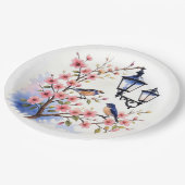 Kersenbloesems en vogels papieren bordje (Gekanteld)