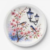 Kersenbloesems en vogels papieren bordje (Voorkant)
