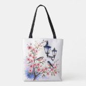 Kersenbloesems en vogels tote bag (Achterkant)