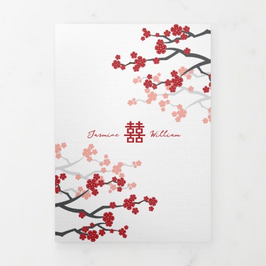 Kersenbloesems foto tweetalige Chinese bruiloft Drieluik Uitnodiging (Cover)