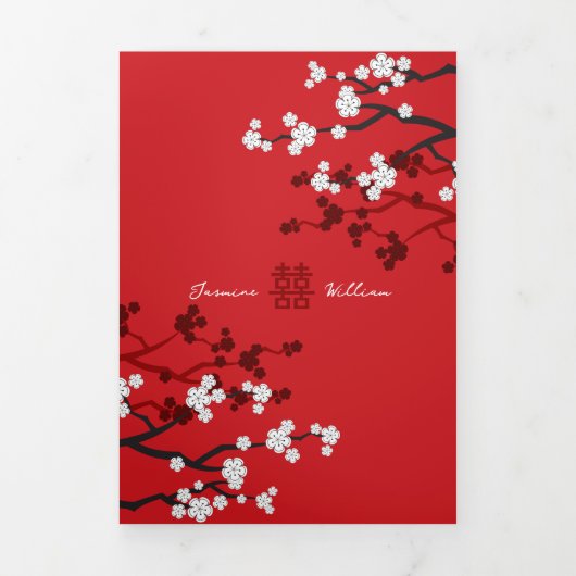 Kersenbloesems foto tweetalige Chinese bruiloft Drieluik Uitnodiging (Cover)