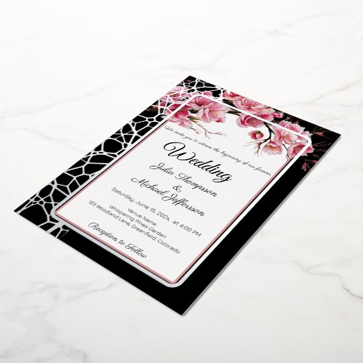Kersenbloesems Frans Romantisch Dusty Roos Folie Uitnodiging (Gedraaid)