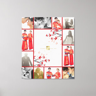 Kersenbloesems & gouden dubbele Xi Chinese bruilof Canvas Afdruk
