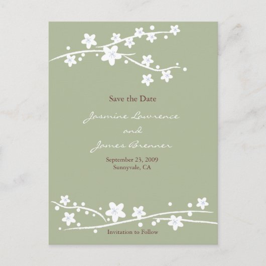 Kersenbloesems Groen Aankondigingskaart (Voorkant)