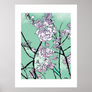 Kersenbloesems in de Wind – Minimale Bloemkunst Poster