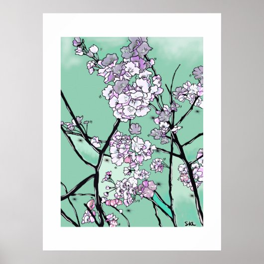Kersenbloesems in de Wind – Minimale Bloemkunst  Poster (Voorkant)