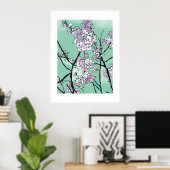 Kersenbloesems in de Wind – Minimale Bloemkunst  Poster (Thuiskantoor)