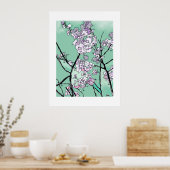 Kersenbloesems in de Wind – Minimale Bloemkunst  Poster (Keuken)