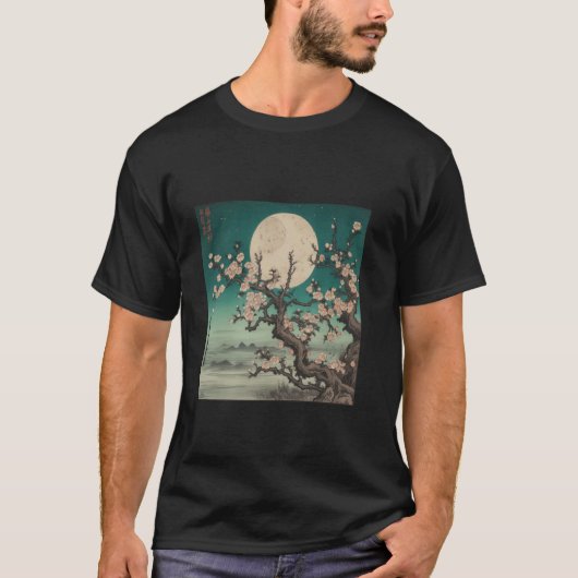 Kersenbloesems in Moonlight Japanse kunst T-shirt (Voorkant)