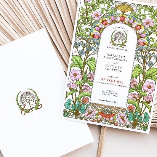 Kersenbloesems & korenbloemen Art Nouveau bruiloft Kaart