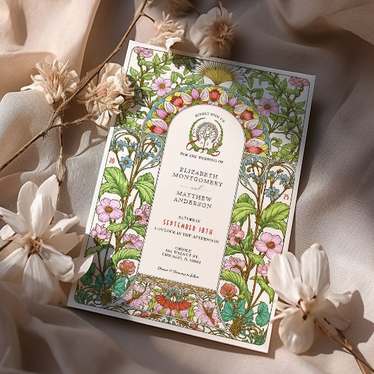 Kersenbloesems & korenbloemen Art Nouveau bruiloft Kaart