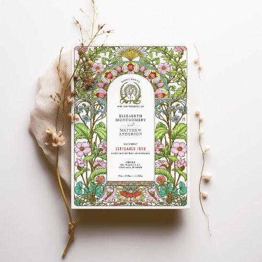 Kersenbloesems & korenbloemen Art Nouveau bruiloft Kaart