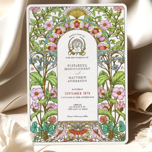 Kersenbloesems & korenbloemen Art Nouveau bruiloft Kaart