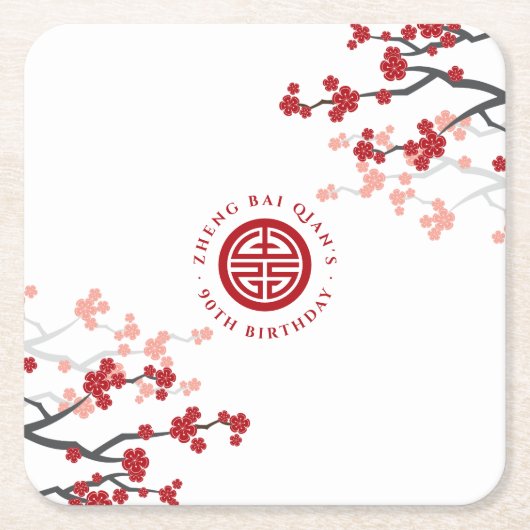 Kersenbloesems levensduur symbool Chinese verjaard Kartonnen Onderzetters (Voorkant)