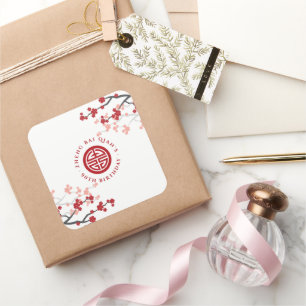 Kersenbloesems levensduur symbool Chinese verjaard Vierkante Sticker