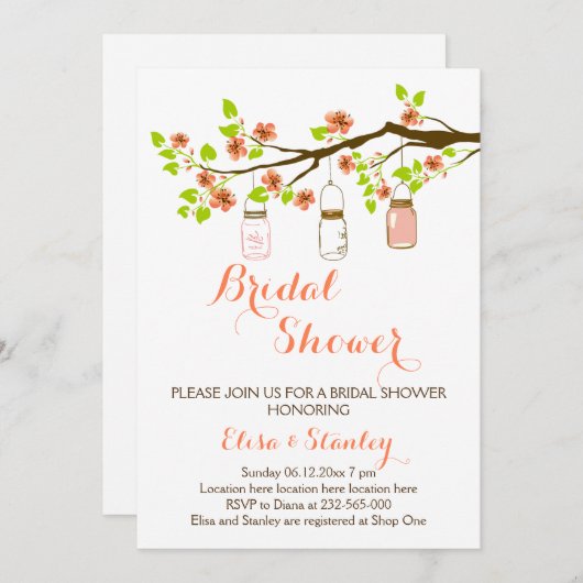 Kersenbloesems & mason potten bruiloft vrijgezelle kaart (Voorkant / Achterkant)