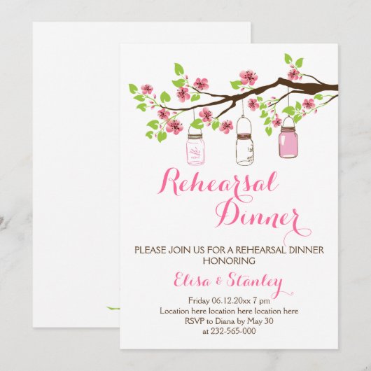 Kersenbloesems metselaar pot bruiloft repetitie di kaart (Voorkant / Achterkant)