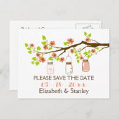 Kersenbloesems, metselaarskruiken bruiloft Save th Aankondigingskaart (Voorkant / Achterkant)