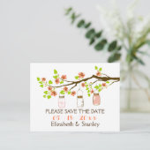Kersenbloesems, metselaarskruiken bruiloft Save th Aankondigingskaart (Staand voorkant)