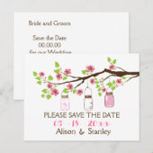 Kersenbloesems, metselaarskruiken bruiloft Save th Aankondigingskaart (Voorkant / Achterkant)