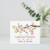 Kersenbloesems, metselaarskruiken bruiloft Save th Aankondigingskaart (Staand voorkant)