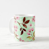 Kersenbloesems Mint Achtergrond Koffie Mok (Voorkant links)