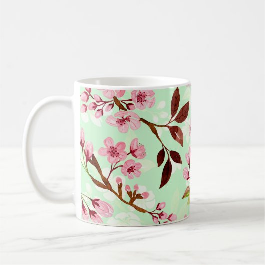 Kersenbloesems Mint Achtergrond Koffie Mok (Links)