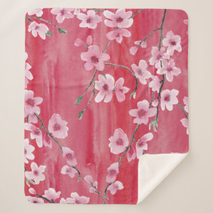 Kersenbloesems, naadloos, waterverf. sherpa deken