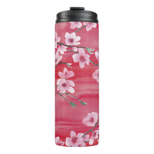 Kersenbloesems, naadloos, waterverf. thermosbeker