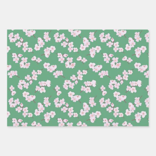 Kersenbloesems op Chartreuse, Lavendel, & Groen Inpakpapier Vel (Voorkant 3)