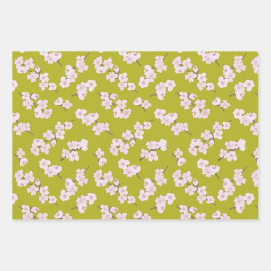 Kersenbloesems op Chartreuse, Lavendel, & Groen Inpakpapier Vel (Voorkant)