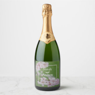 Kersenbloesems op groene achtergrond Bloemige Huwe Sparkling Wijnetiket