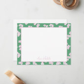 Kersenbloesems op groene gepersonaliseerde notitie notitiekaartje (Voorkant / Achterkant in situ)