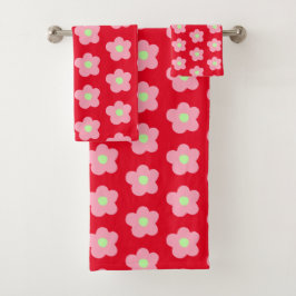 Kersenbloesems op rood bad handdoek