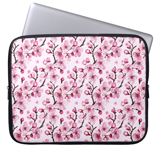 Kersenbloesems op takken laptop sleeve (Voorkant)