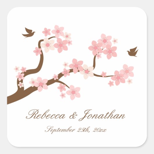 Kersenbloesems op witte vierkante sticker (Voorkant)