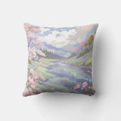 Kersenbloesems pastel Waterverf landschap Kussen (Achterkant)